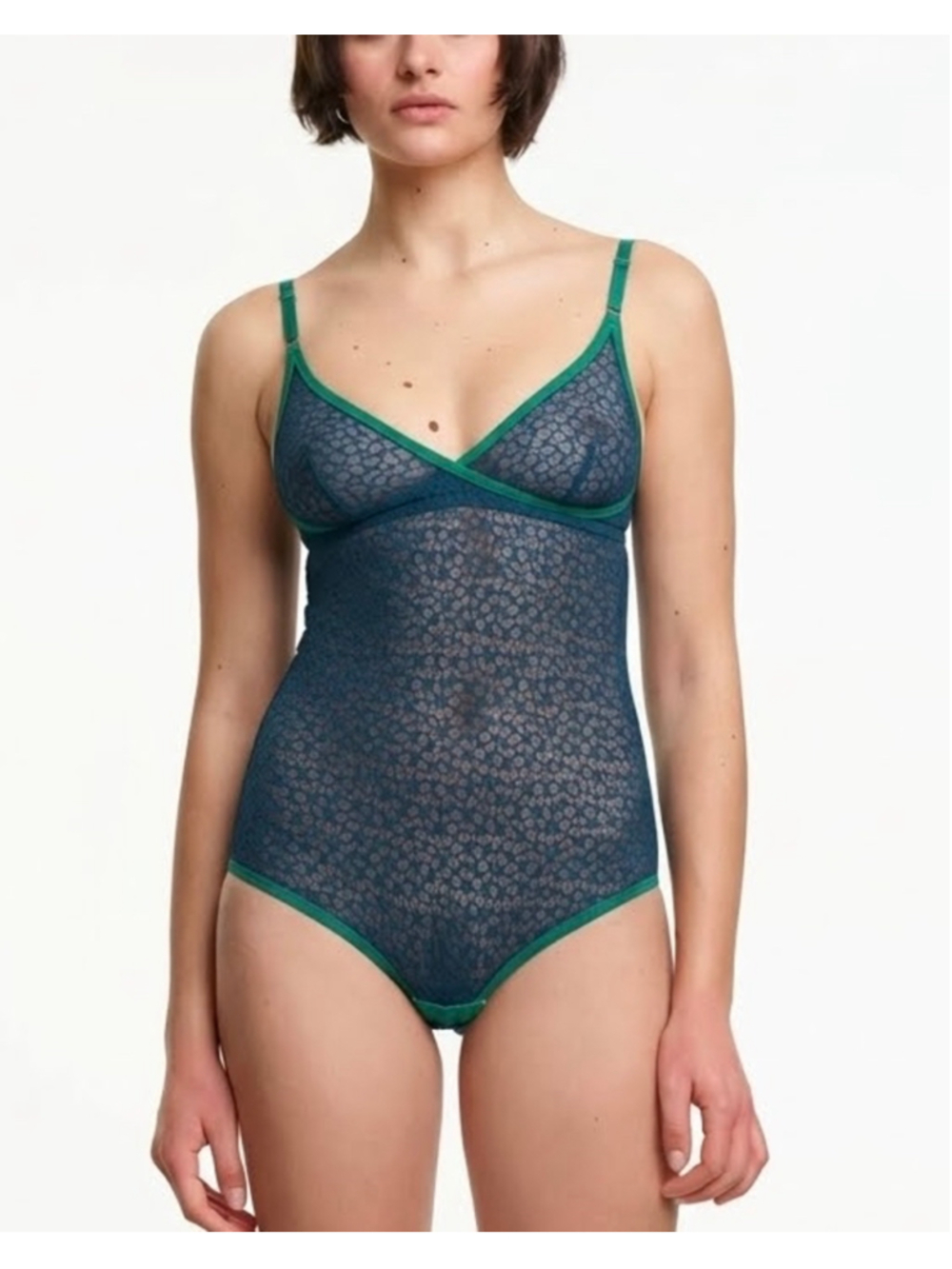 Yasmine Eslami Sheer Teal Green Lily Bodysuit Teddy Size 6 EUC